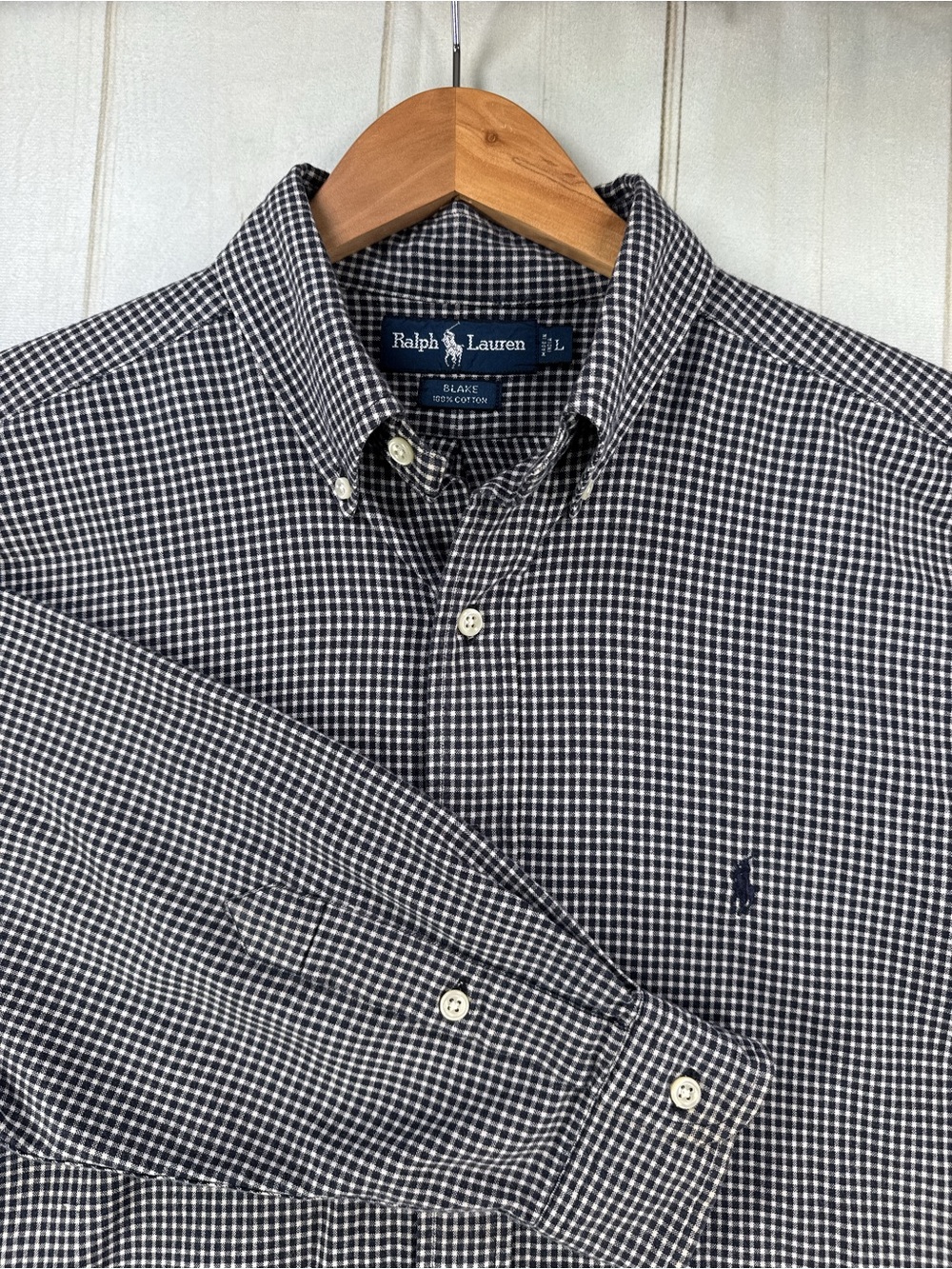 Ralph Lauren Mens Navy & White Check Long Sleeve Button-Down Shirt Pony Logo